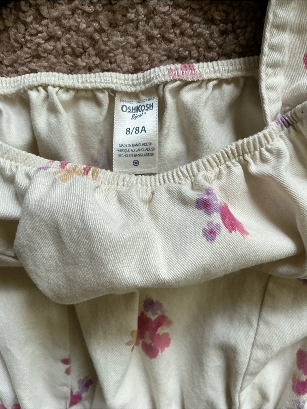 Oshkosh B’Gosh Girls Size 8/8A Floral Wide Leg Jumpsuit Cream Pink Pockets